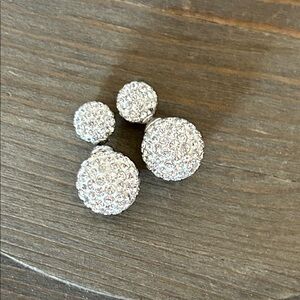 925 Crystal Pavé Double Stud Earrings - Silver Tone
